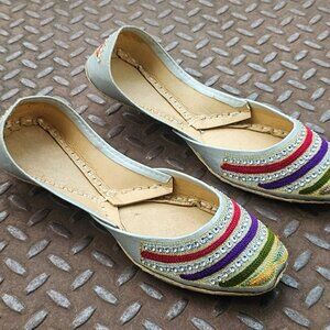 Handmade Khusa Women Flat Shoes Slip On Embroidery Ethnic Size 7.5